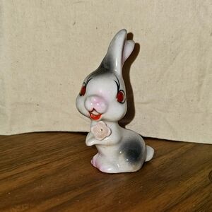 VTG MID CENTURY PORCELAIN BLACK WHITE BUNNY FAMILY RARE EASTER BABY RABBITS